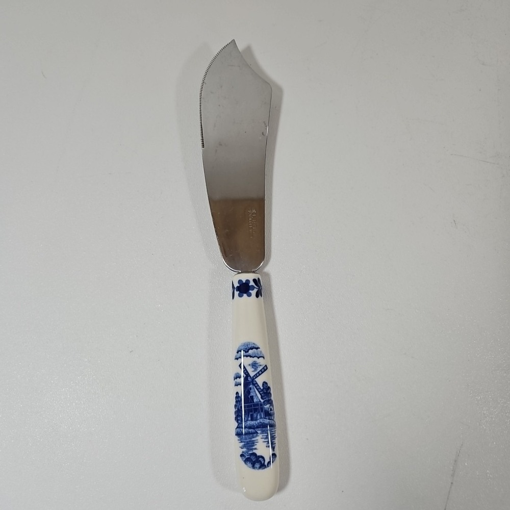 Vintage Dutch Elesva Porcelain Stainless Steel Cheese Knife Windmill